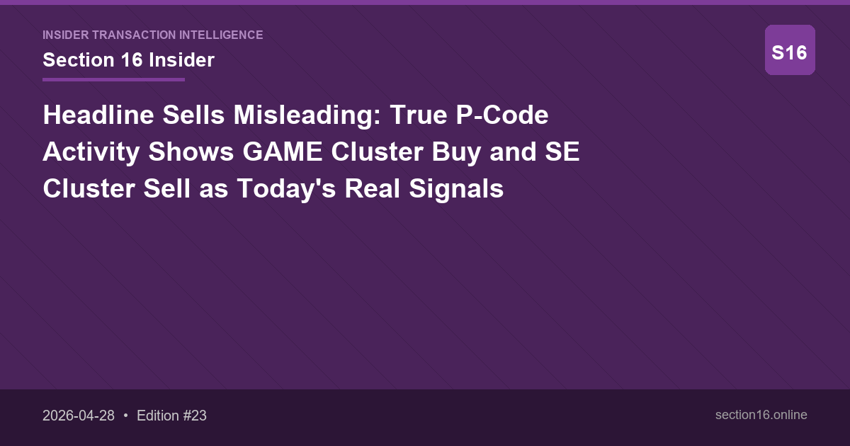 Headline Sells Misleading: True P-Code Activity Shows GAME Cluster Buy and SE Cluster Sell as Today's Real Signals