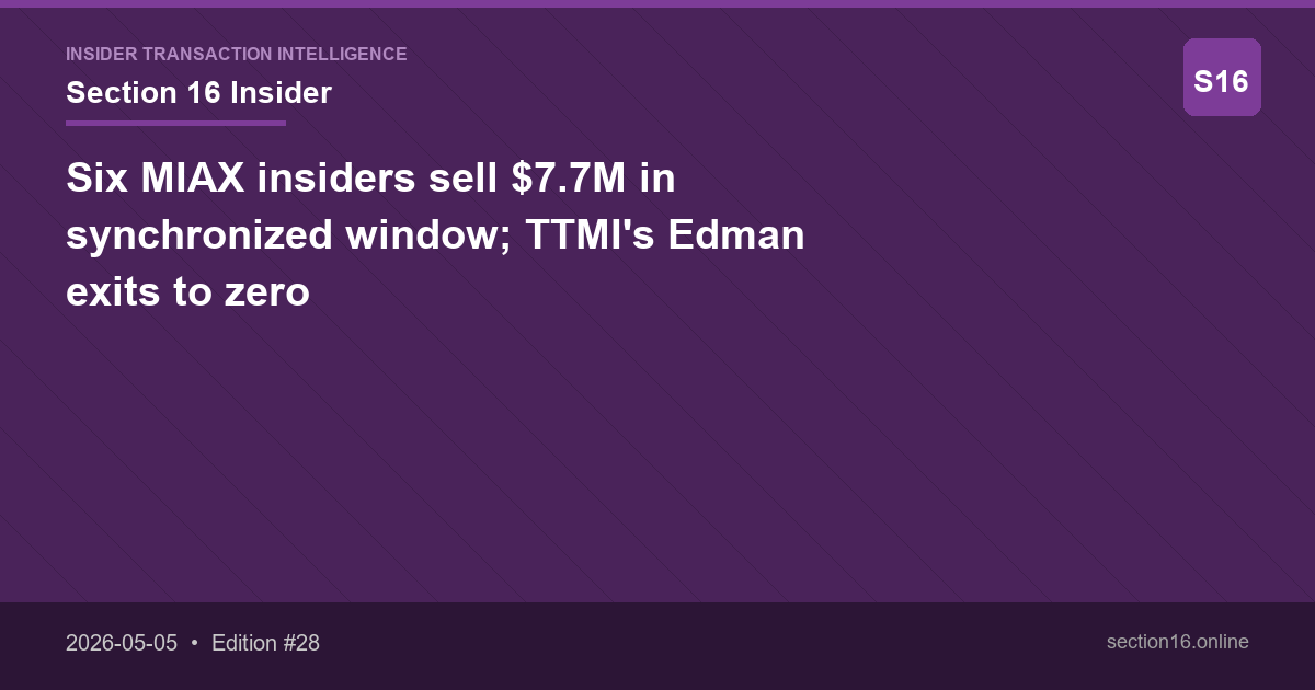 Six MIAX insiders sell $7.7M in synchronized window; TTMI's Edman exits to zero